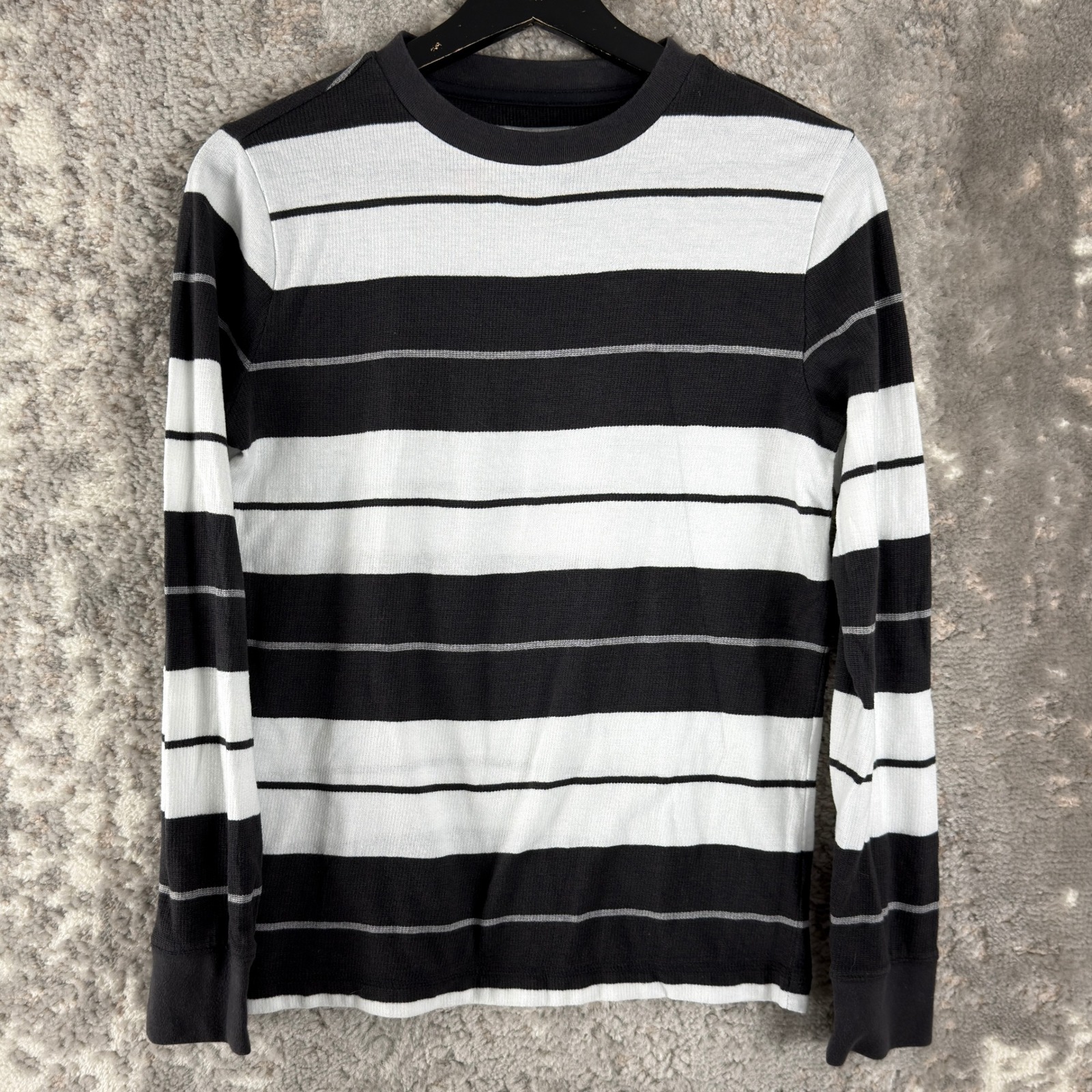 Urban Pipeline Size L Striped Waffle Knit Thermal Shirt Black Long Sleeve Women